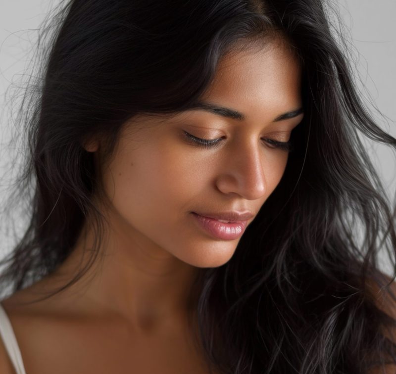 beautiful young indian woman takes care her skin posing grey background scaled e1771202327749 aesthetic medical spa treatment McLean VA En Santé Med