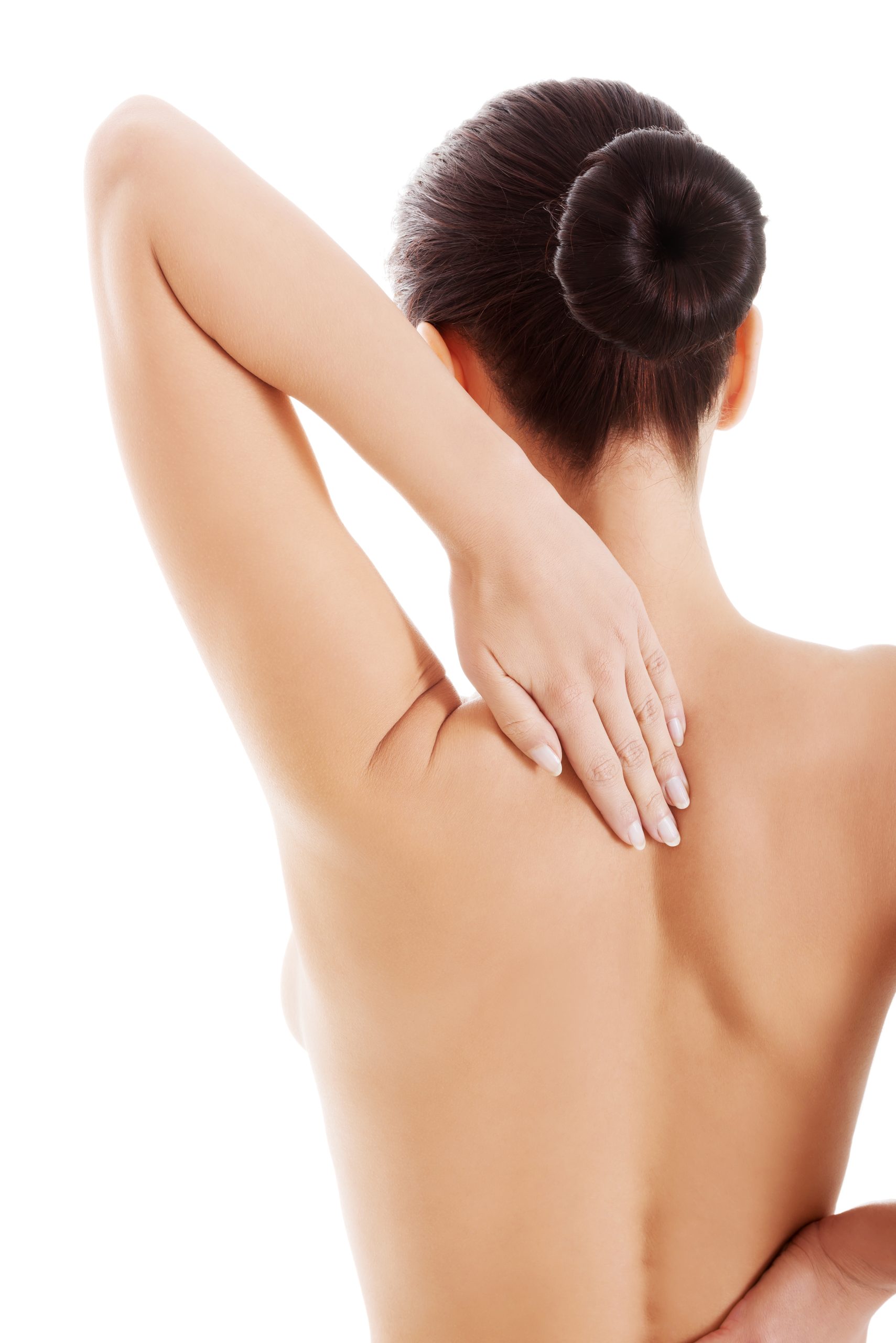 rear view shirtless young woman standing against white background scaled aesthetic medical spa treatment McLean VA En Santé Med