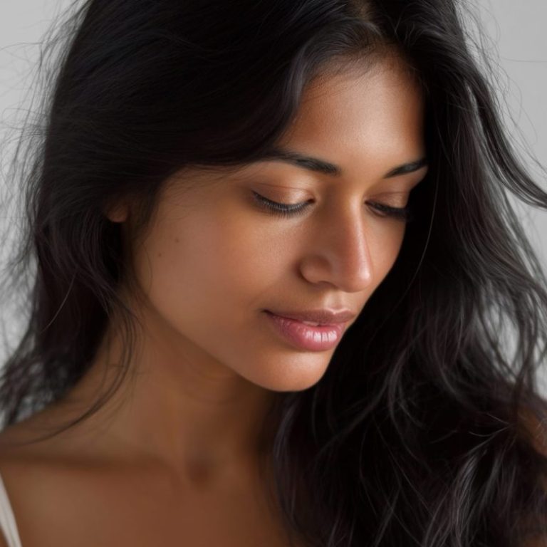 beautiful young indian woman takes care her skin posing grey background scaled e1771202327749 aesthetic medical spa treatment McLean VA En Santé Med